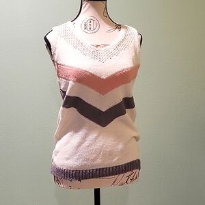 Chevron Pattern Pointelle Knit Sweater Vest